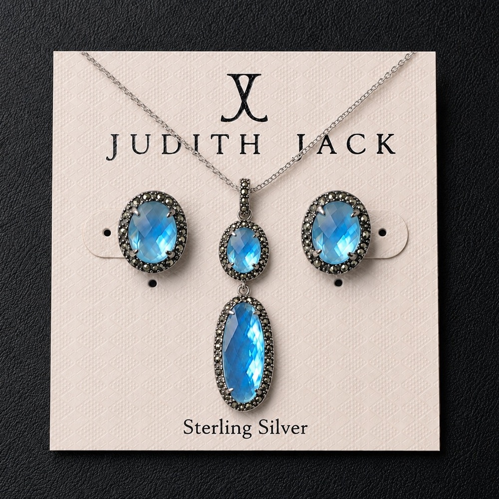 JUDITH JACK Sterling Silver Mother of Pearl Blue Topaz Necklace & Earring Set